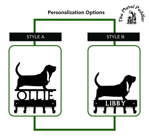 Basset Hound Personalized Key Hanger and Leash Holder - 5 Hooks