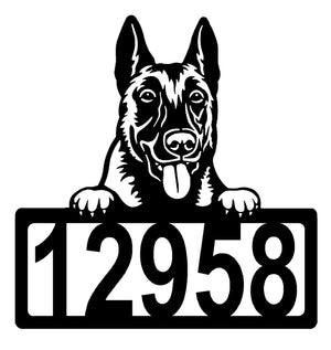 Belgian Malinois Address Sign - Detailed Dog Design with Custom House Numbers
