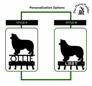 Border Collie Personalized Key Holder and Leash Hanger - 5 Hooks