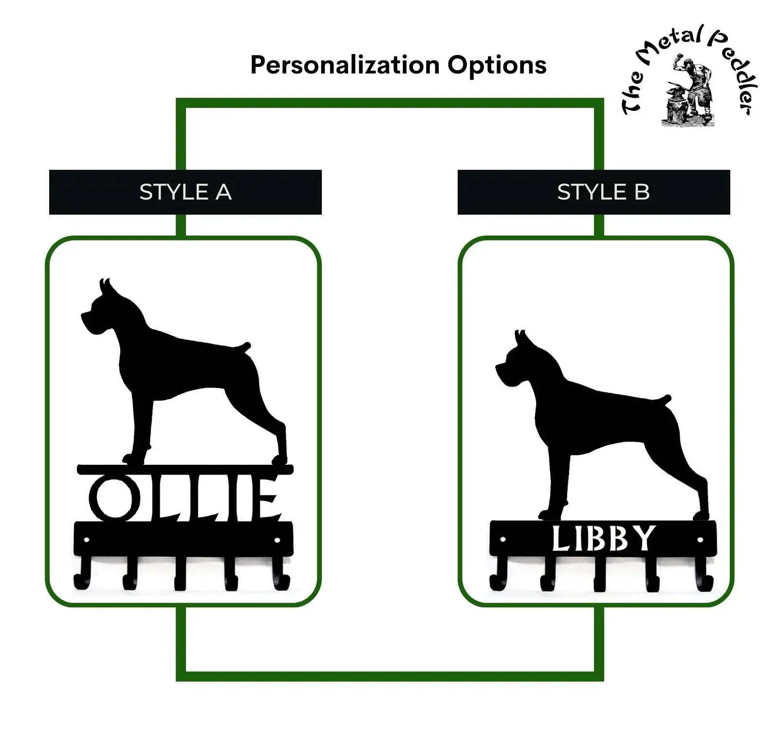 Boxer Dog Personalized Key Holder and Leash Hanger - 5 Hooks
