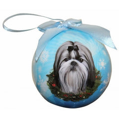E&S Imports Shatter Proof Ball Christmas Ornament - Shih Tzu (Black & White)(CBO-39)
