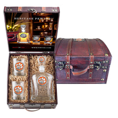 Clemson University Capitol Decanter and 2 Glasses with Chest Box