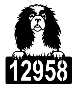 Cavalier King Charles Spaniel Address Sign - Detailed Dog Design with Custom House Numbers