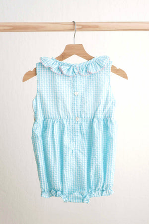 Blue easter bunny egg french knot girl gingham seersucker bubble