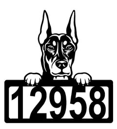 Doberman #2 Address Sign - Detailed Dog Design with Custom House Numbers