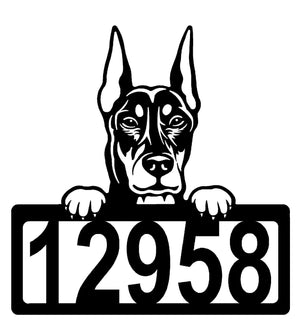 Doberman #2 Address Sign - Detailed Dog Design with Custom House Numbers
