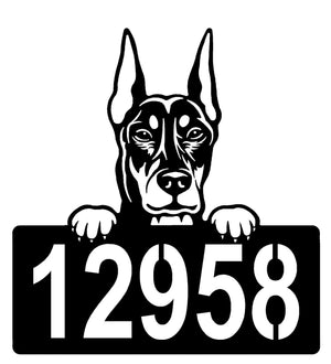 Doberman #2 Address Sign - Detailed Dog Design with Custom House Numbers
