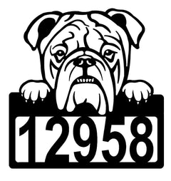 English Bulldog Address Sign - Detailed Dog Design with Custom House Numbers