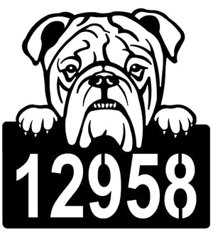 English Bulldog Address Sign - Detailed Dog Design with Custom House Numbers