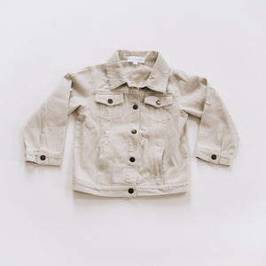 Khaki Distressed Denim Jean Jacket - Infant