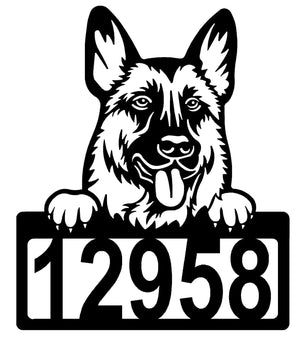 German Shepherd Address Sign - Detailed Dog Design with Custom House Numbers