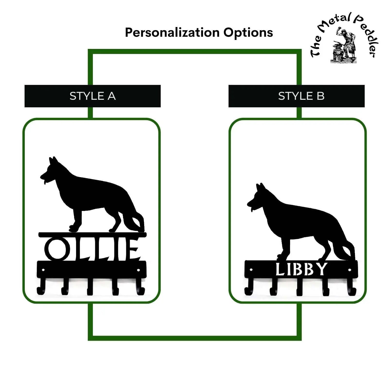 German Shepherd Personalized Key Hanger and Leash Holder - 5 Hooks