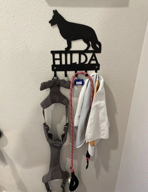 German Shepherd Personalized Key Hanger and Leash Holder - 5 Hooks