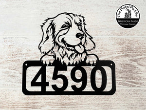Golden Retriever #1 Address Sign - Detailed Dog Design with Custom House Numbers