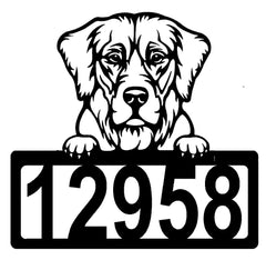 Golden Retriever #2 Address Sign - Detailed Dog Design with Custom House Numbers