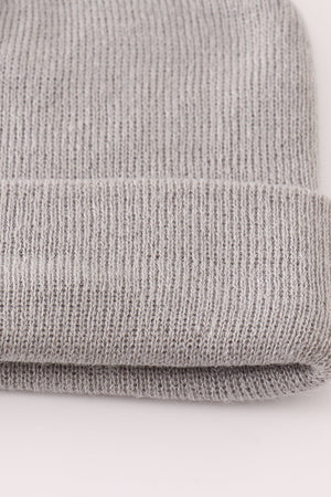 Grey ribbed basic knit beanie hat