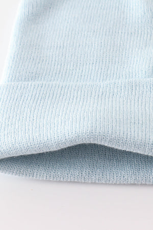 Blue ribbed basic knit beanie hat