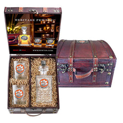 Clemson University Heritage Decanter with 3D Top and 2 Glasses with Chest Box