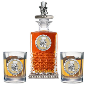 Wake Forest University Heritage Decanter w/ 3D Top-Diamond Accents & 2 Glasses