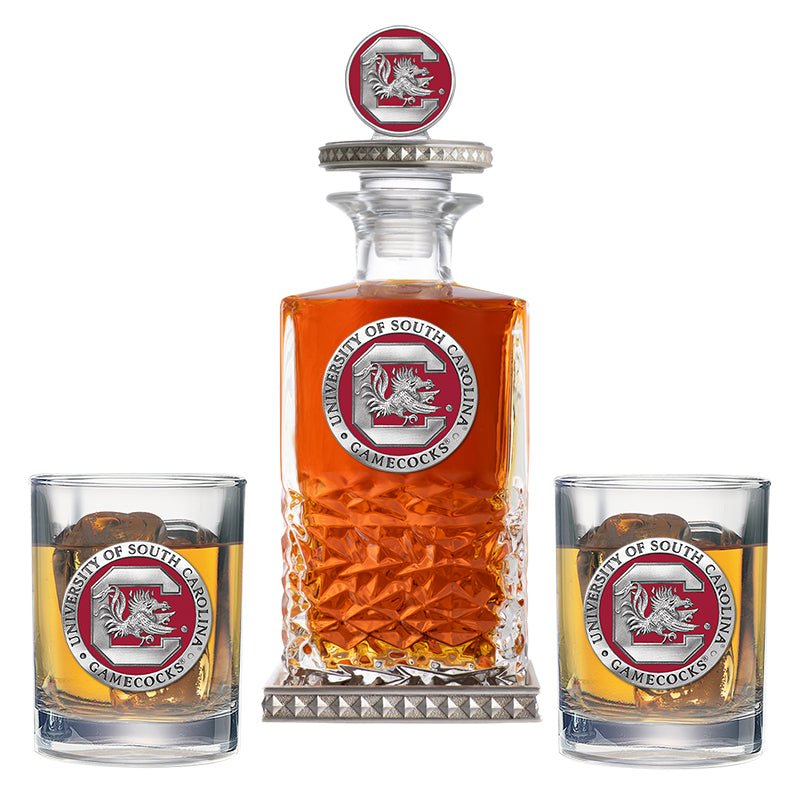 University of South Carolina Heritage Decanter w/ 3D Top-Diamond Accents & 2 Glasses