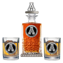 Appalachian State University Heritage Decanter w/ 3D Top-Diamond Accents & 2 Glasses