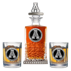 Appalachian State University Heritage Decanter w/ 3D Top-Diamond Accents & 2 Glasses