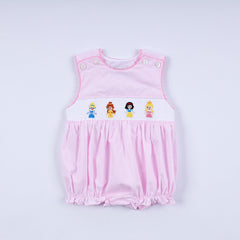 Pink princess hand smocked plaid bubble