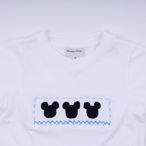 Blue character hand smocked gingham shorts set