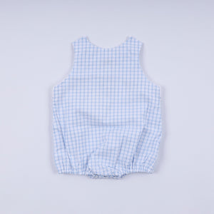Blue character hand smocked gingham bubble