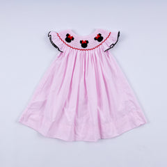 Red character hand smocked plaid ruffle dress