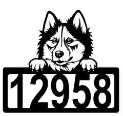 Husky Address Sign - Detailed Dog Design with Custom House Numbers