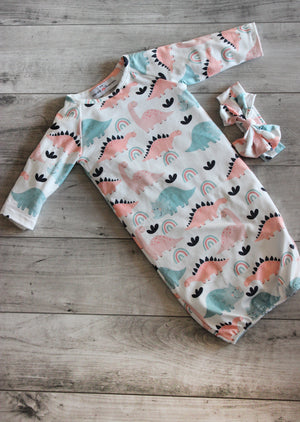 Pastel Dino Baby Gown