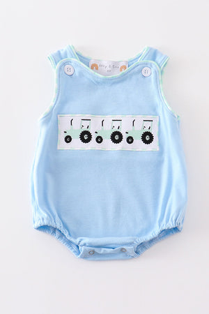 Blue tractor embroidery boy bubble