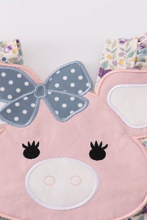 Pig floral print applique girl bubble