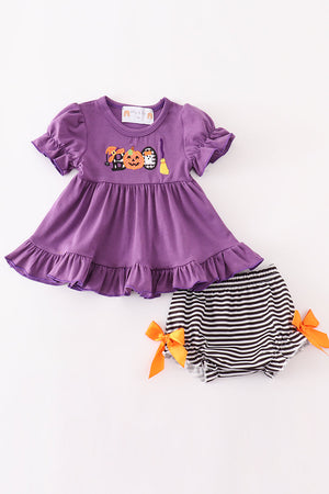 Halloween pumpkin ghost applique girl bloomers set