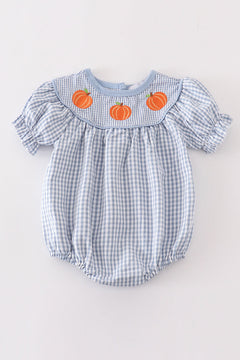 Blue woven check pumpkin embroidery girl bubble
