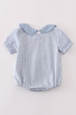 Blue woven check pumpkin embroidery boy bubble