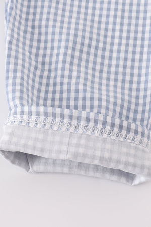 Blue woven check pumpkin embroidery boy set