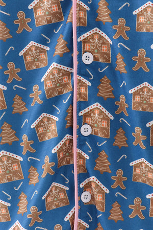 Navy gingerbread print mom gown