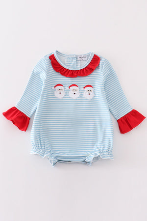 Blue stripe santa claus embroider girl bubble