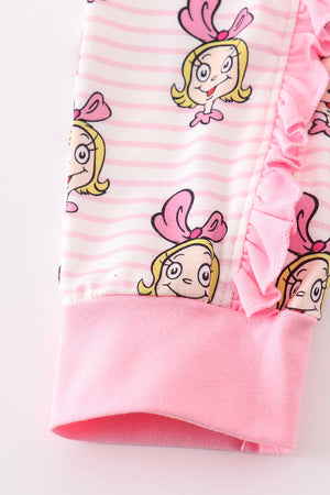 Pink stripe cindy lou who print Zipper girl romepr