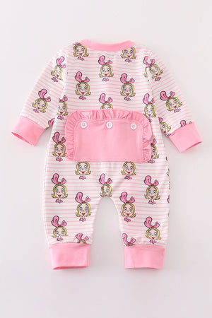 Pink stripe cindy lou who print Zipper girl romepr