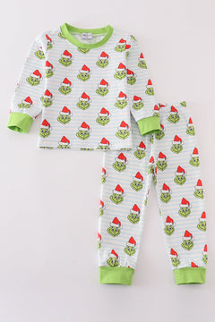Green striped grinch print boy pajamas