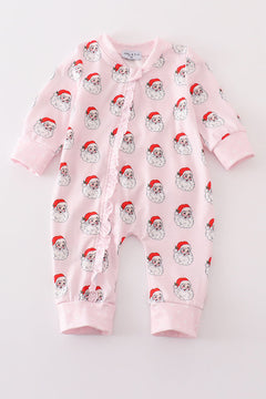 Pink santa print Zipper girl romper
