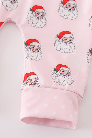 Pink santa print Zipper girl romper