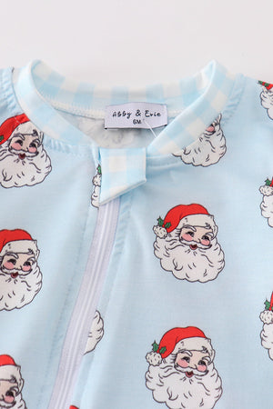 Blue Santa print Zipper girl romper