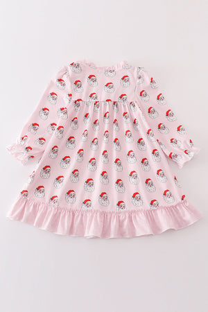 Pink santa print girl dress