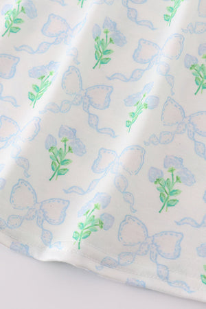 Green leaves bow print mom&me dress