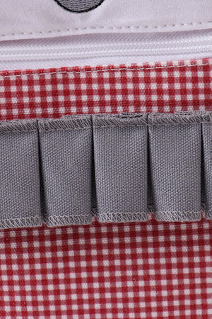 Red Alabama embroidery gingham ruffle backpack