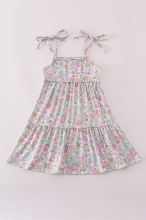Mint pink floral print mom&me tiered dress